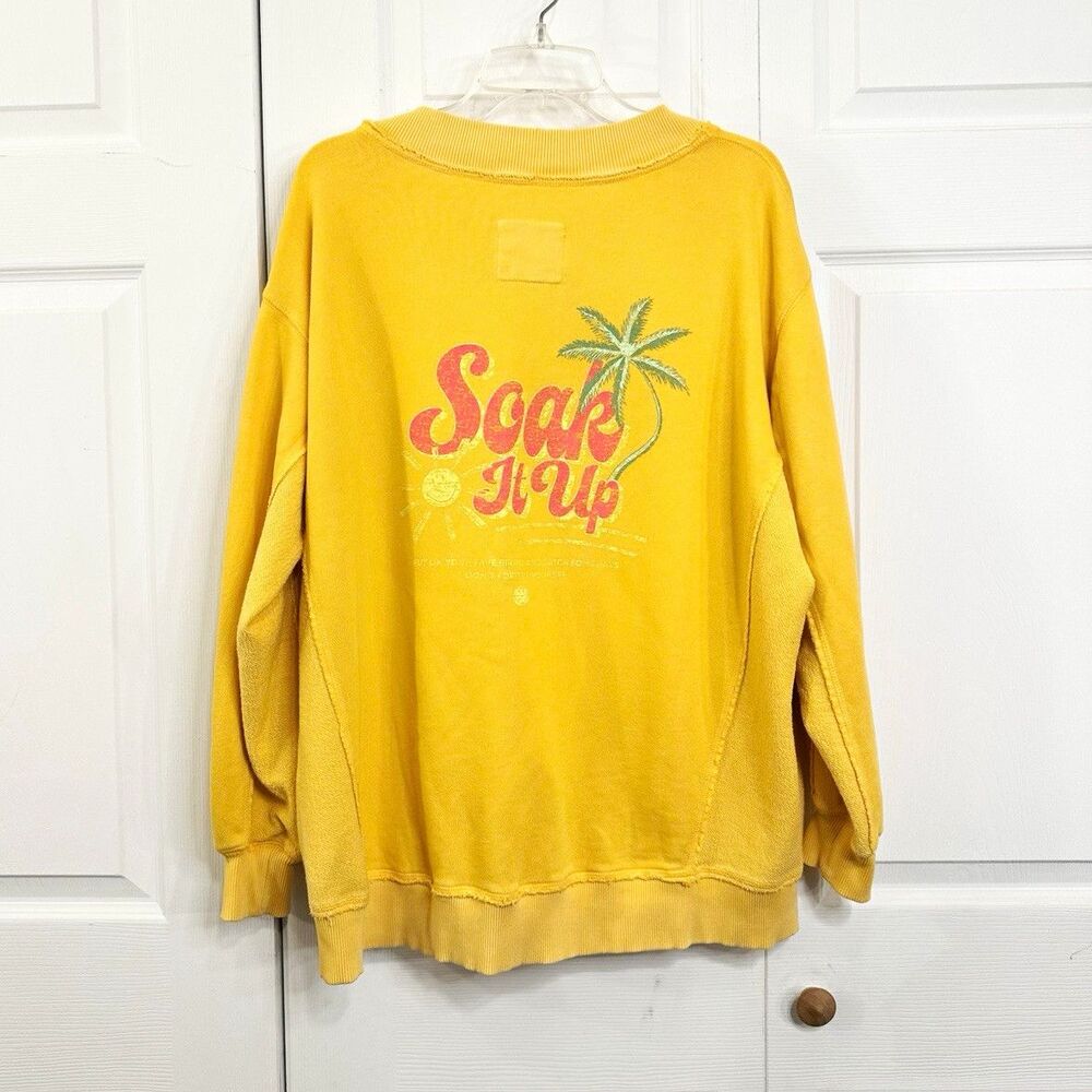 Aerie Yellow French Terry Cotton Beach Graphic Pullover Oversized Sweatshirt XS